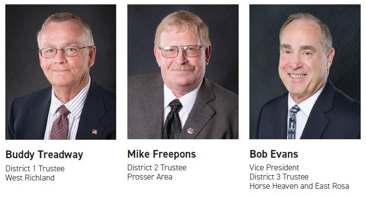 Incumbent Benton REA trustees whos terms expire are Buddy Treadway, District 1 Trustee, West Richland; Mike Freepons, District 2 Trustee Prosser Area; Bob Evans, Vice President, District 3 Trustee Horse Heaven and East Rosa