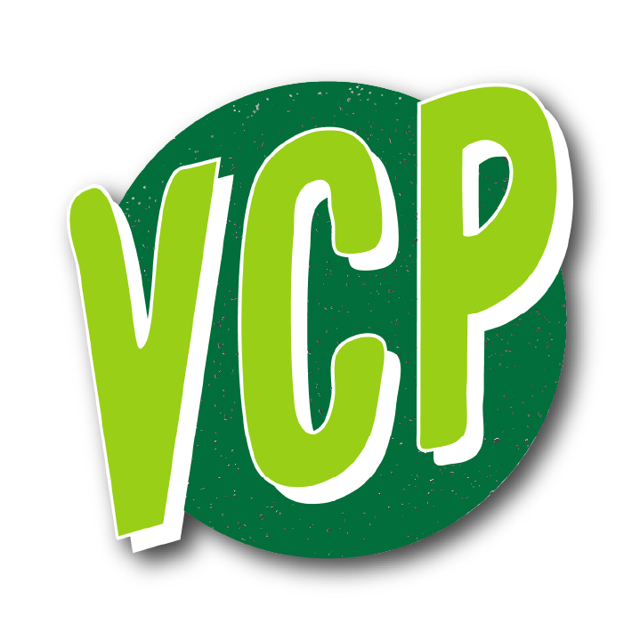 Voices for Cooperative Power logo, dark green circle with "VCP" on top in a lighter green color with a white boarder.