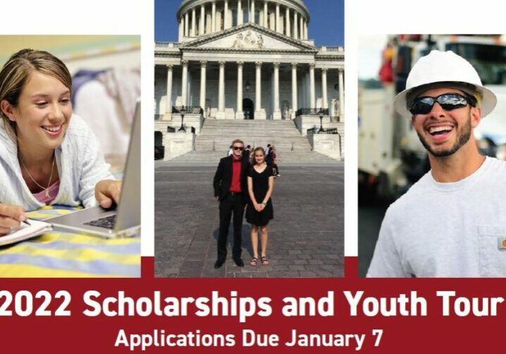 scholarships and youth tour - photos of students in academic and trade schools and a photo of two students at the united states capitol