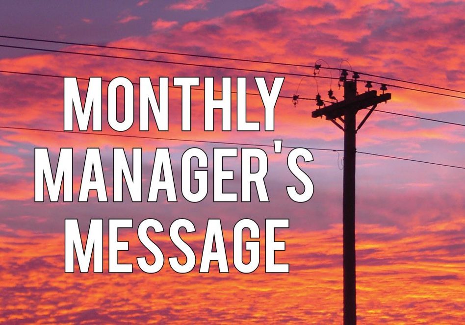Monthly Manager's Message Header - Powerlines against a sunset